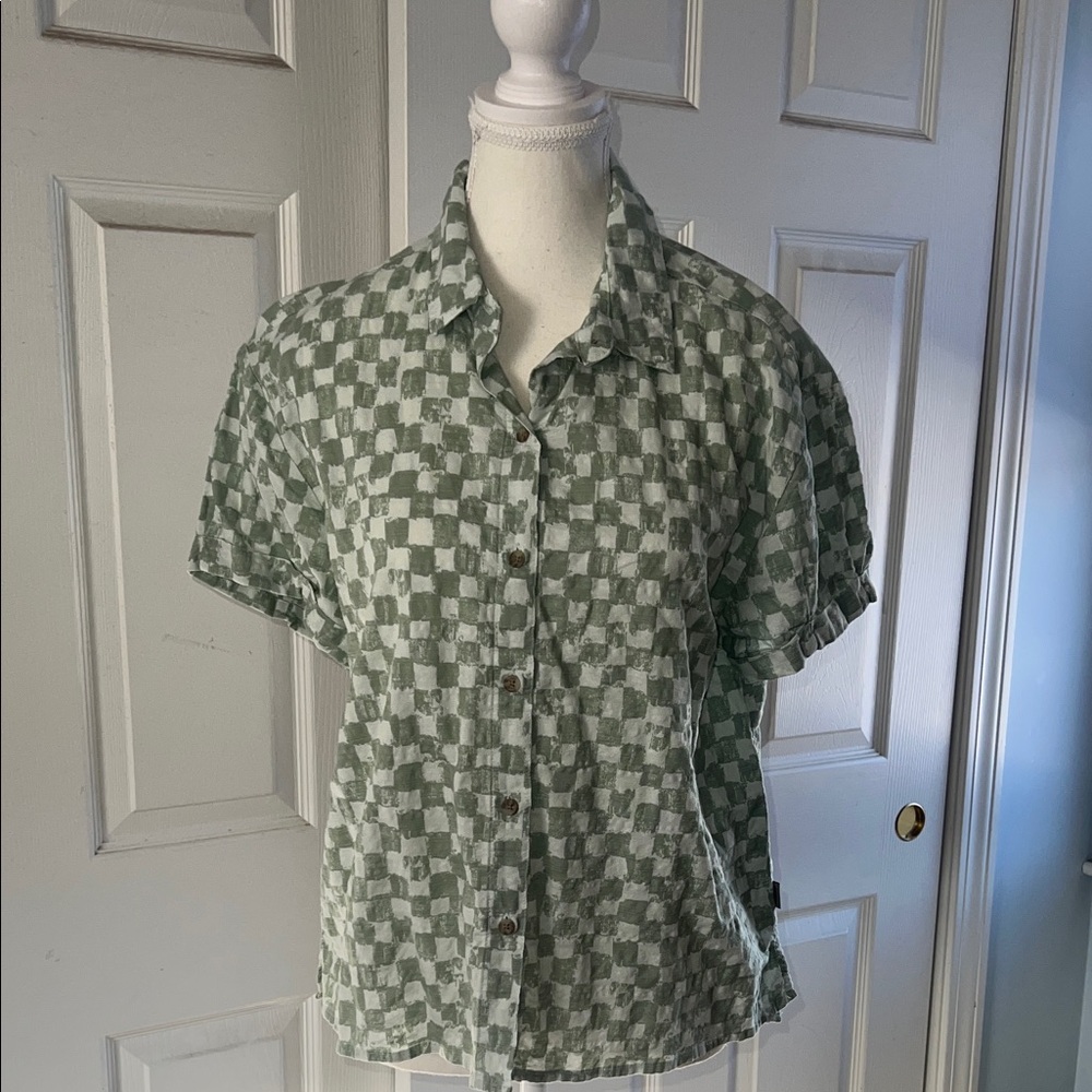 Eddie Bauer Green Checkered Blouse
